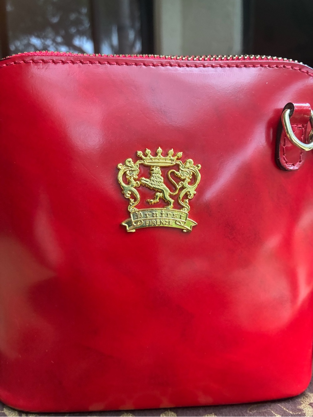 Pratesi Firenze Italian Cherry Red Leather Crossbody Bag - Picture 5 of 16